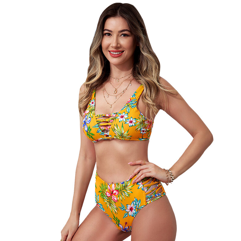 2024 kobiet jednolity wysoki talia zestaw bikini strój kąpielowy z dekoltem w szpic letni kostium kąpielowy z nadrukiem strój kąpielowy seksowny strój kąpielowy