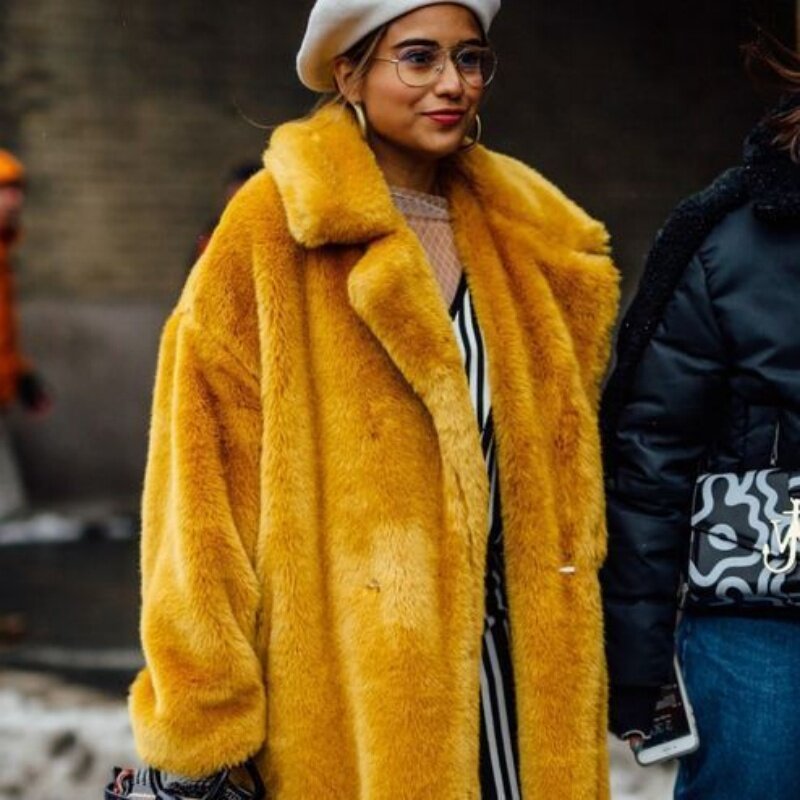 Casaco de imitação de pele de coelho feminino, casaco de pelúcia longo, espessado outono e inverno
