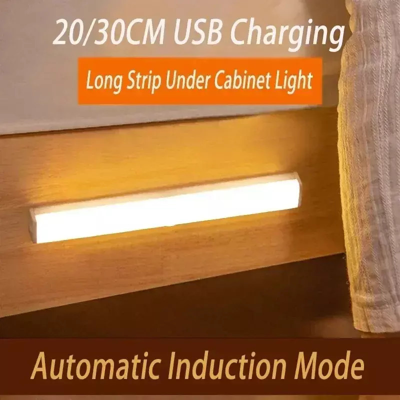 Luz nocturna con Sensor de movimiento, lámpara LED inalámbrica por USB para armario, cocina, dormitorio, 10/20/30/50CM