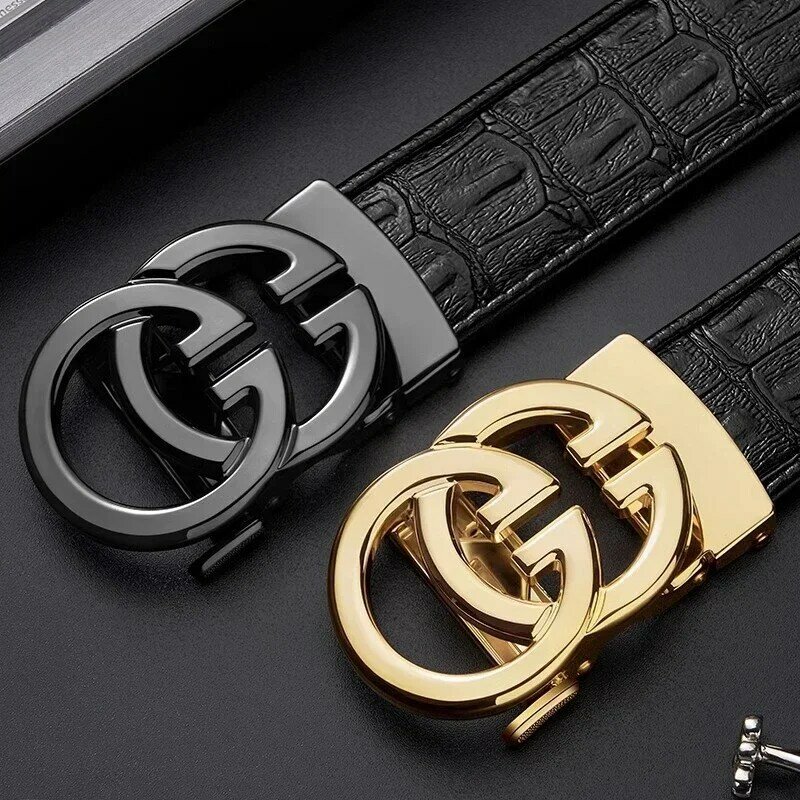 2024 New Business G-shaped Button Smooth Buckle Cowhide Belt  Fashion Trend Classic Casual High Quality Belt