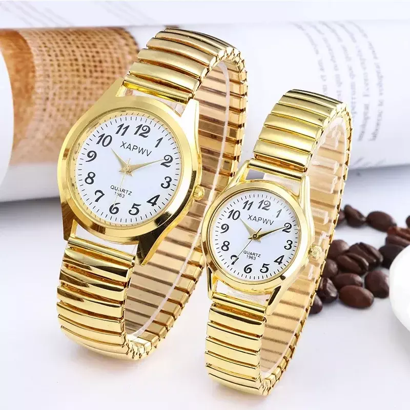 Relógio de pulso quartzo flexível masculino e feminino, elástico, pulseira de aço, presente para casal, moda