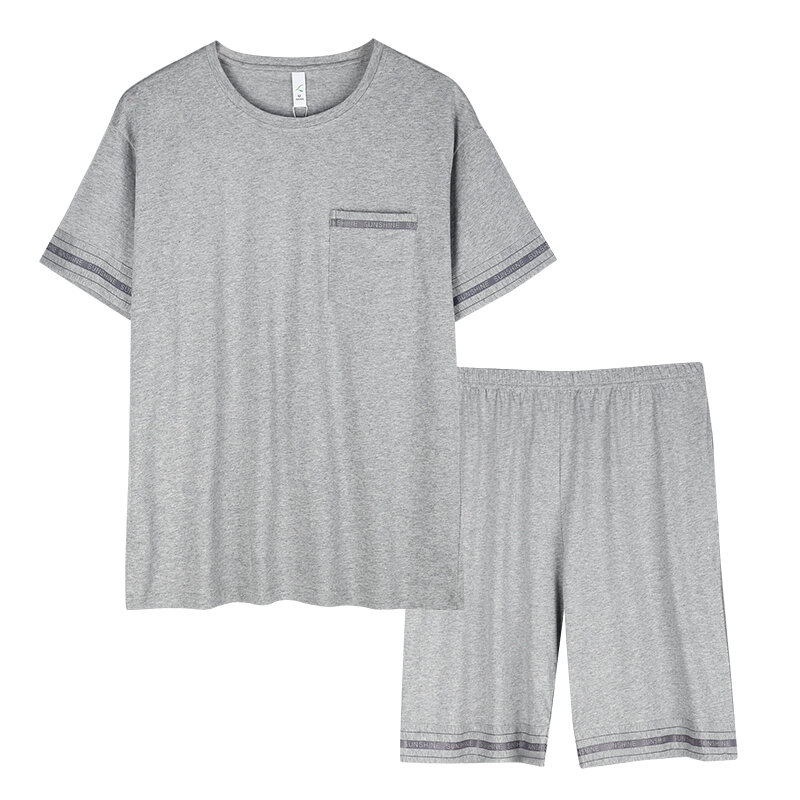 Conjunto completo de pijamas de algodão puro masculino, pijamas masculinos, shorts de manga curta, camisola, M-3XL, verão