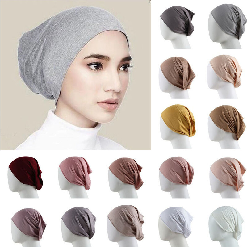 ด้านในหมวก Hijab มุสลิมอิสลาม Underscarf Undercap Bonnet 53สี Soft Jersey ยืด HIjabs หลอดหมวก Turbante Mujer