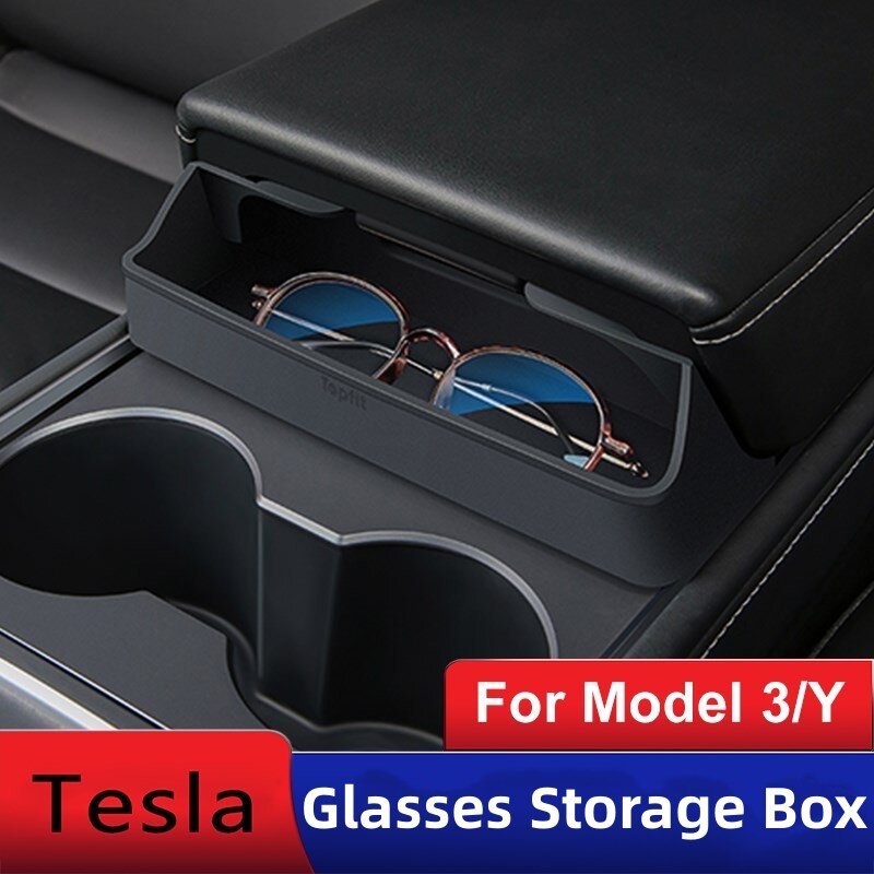 Kontrola centralna podłokietnik ze schowkiem kieszeń na okulary dla Tesli Model 3 Y 2022 2023 akcesoria samochodowe Szklane schowek na okulary części samochodowe