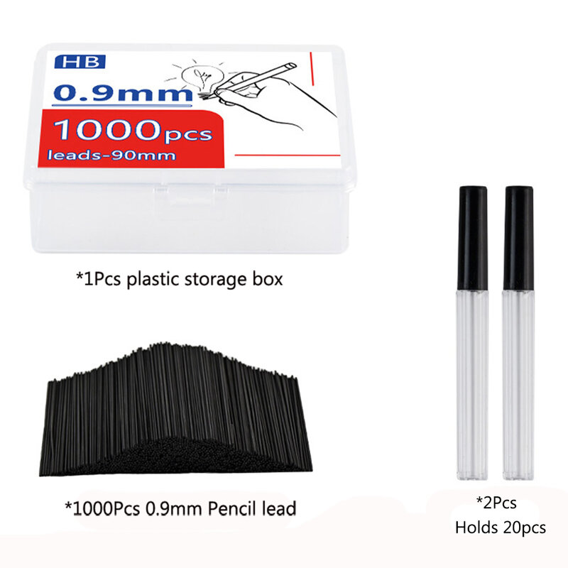 1000 buah/kotak 0.9mm isi ulang Pensil mekanis dapat dihapus timah grafit siswa menulis alat tulis