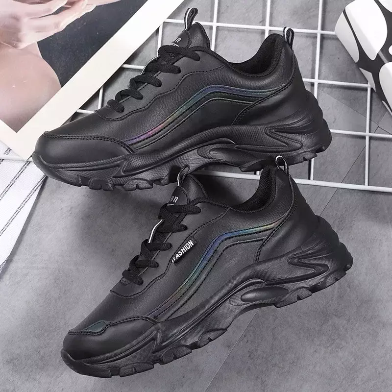 2023 Comfortable Women's Sneakers Light Breathable Women Vulcanized Shoes Outdoor Fashion Thick Sole Leather Lady Running Shoes