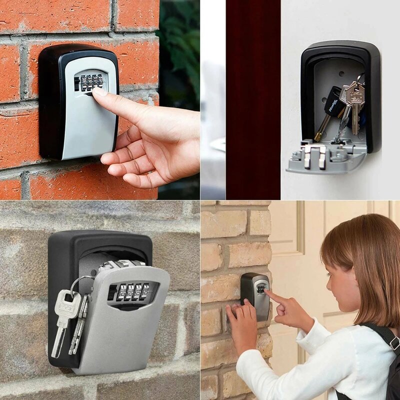 Wall Mount Key Lock Box, 4 Digit Senha Código, Segurança Lock, Nenhuma chave para Home Office, Secret Storage Box Organizer