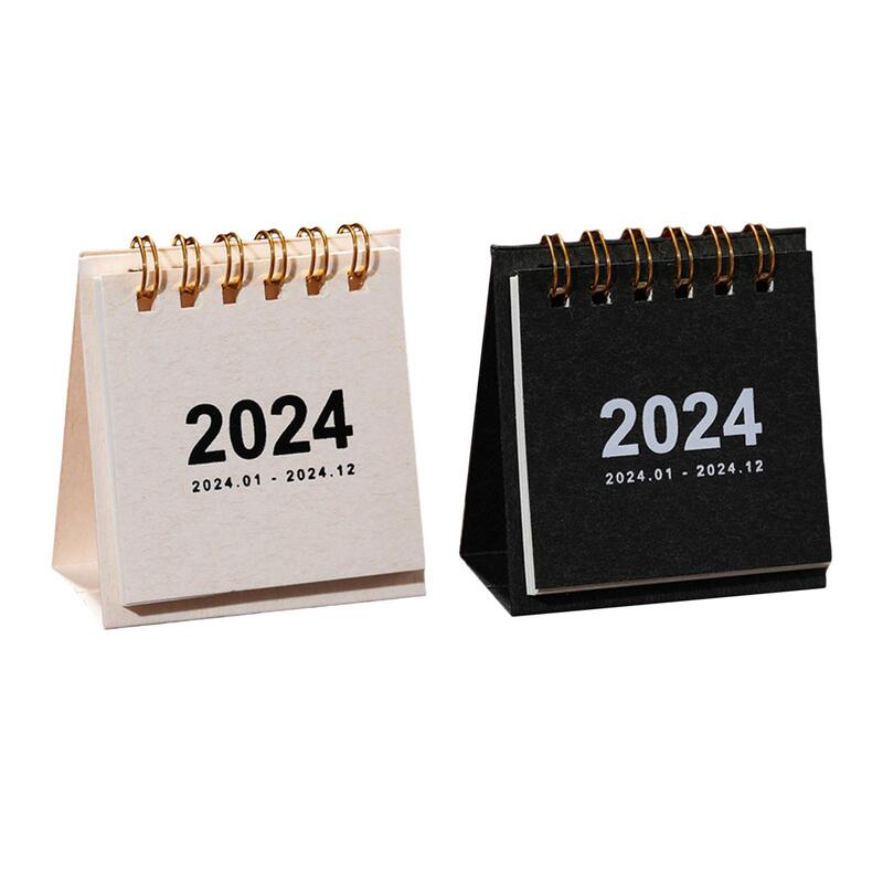 Kalender meja berdiri 2024, kalender meja kecil kawat ganda, kalender pengikat untuk perencanaan rumah, ornamen rumah tangga