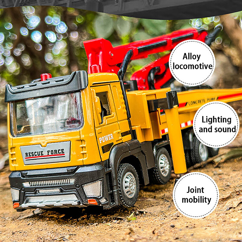 1:32 Betonpomp Vrachtwagen Speelgoedauto Giecast Vleesvoertuig Model Terugtrekken Geluid En Licht Miniatuurcollectie Cadeau Voor Jongen Kind