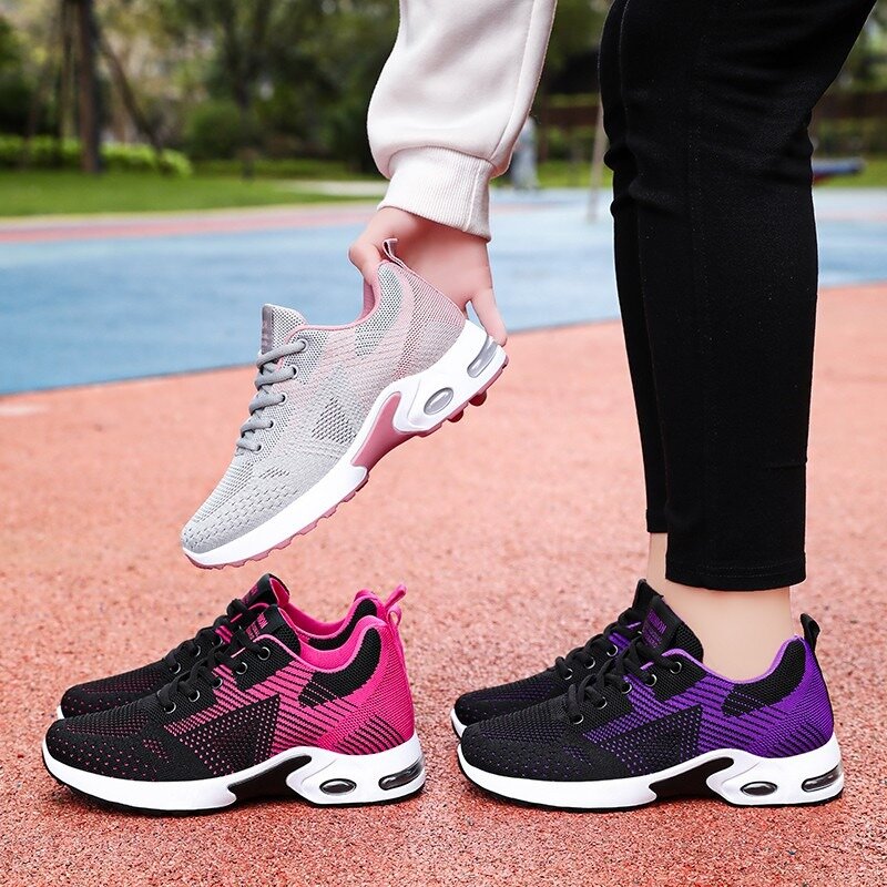 Sepatu lari wanita sepatu kasual bersirkulasi sepatu olahraga ringan luar ruangan sepatu kets Jalan kasual Tenis Feminino