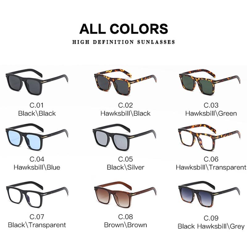 2023 классические мужские Квадратные Солнцезащитные очки Модные брендовые дизайнерские ретро женские солнцезащитные очки с заклепками UV400 в стиле Бекхэма очки для вождения