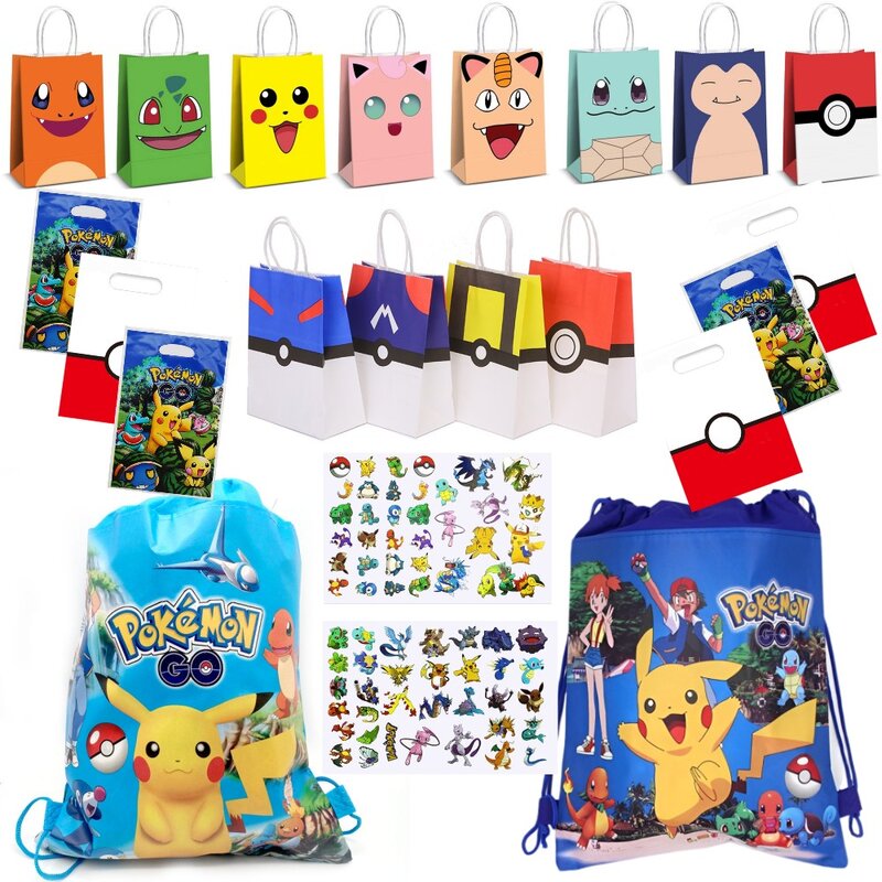 Decoración de Pokémon rosa para fiesta de cumpleaños, suministros de vajilla para niño y niña, mantel, globos, adornos para pasteles, telón de fondo