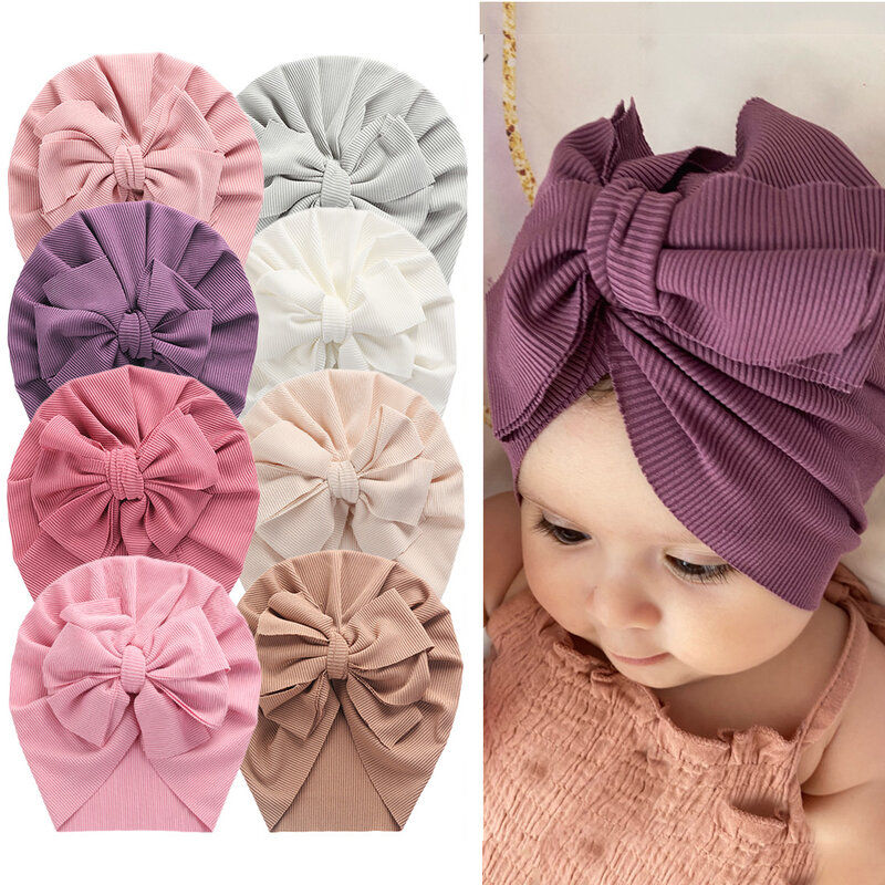Chapéus de coelho turbante com nó para bebês, gorros listrados, finos e elásticos para recém-nascidos 0-4t