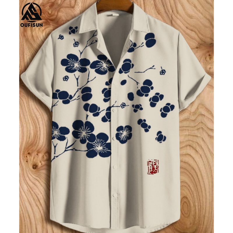 남성용 빈티지 일본 셔츠, Ukiyo-e 그래픽 의류, 오버사이즈 반팔 상의, 5xl 캐주얼 셔츠, 여름 의류