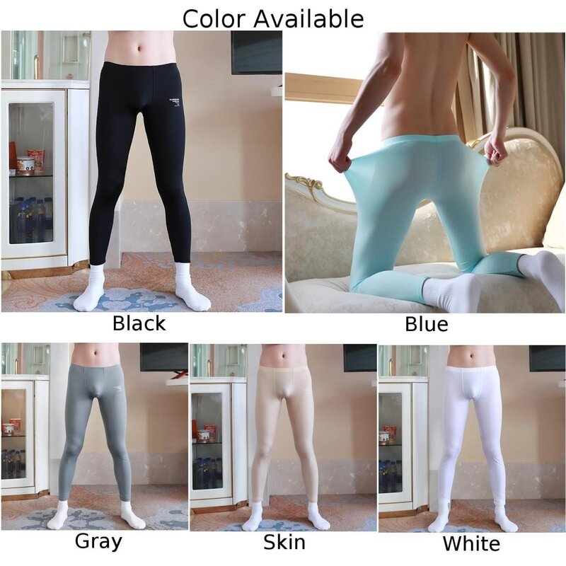 Sexy Ice Silk Ultra-Thin Men Long Pants Homewear High Elasticity Skinny Fitness Trousers Autumn And Winter Bottoms Sleepwear