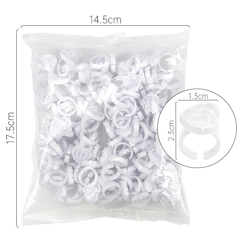 100Pcs Heart Eyelash Extension Glue Ring Holder Grafting Eye Lash Fans Flowering Cup Pigment Container Makeup Beauty Tools
