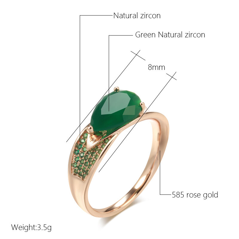 SYOUJYO น้ำ Drop Dark สีเขียวโอปอลแหวน585ทองคำสีกุหลาบสี Fine เครื่องประดับธรรมชาติ Zircon Full ประดับแหวน