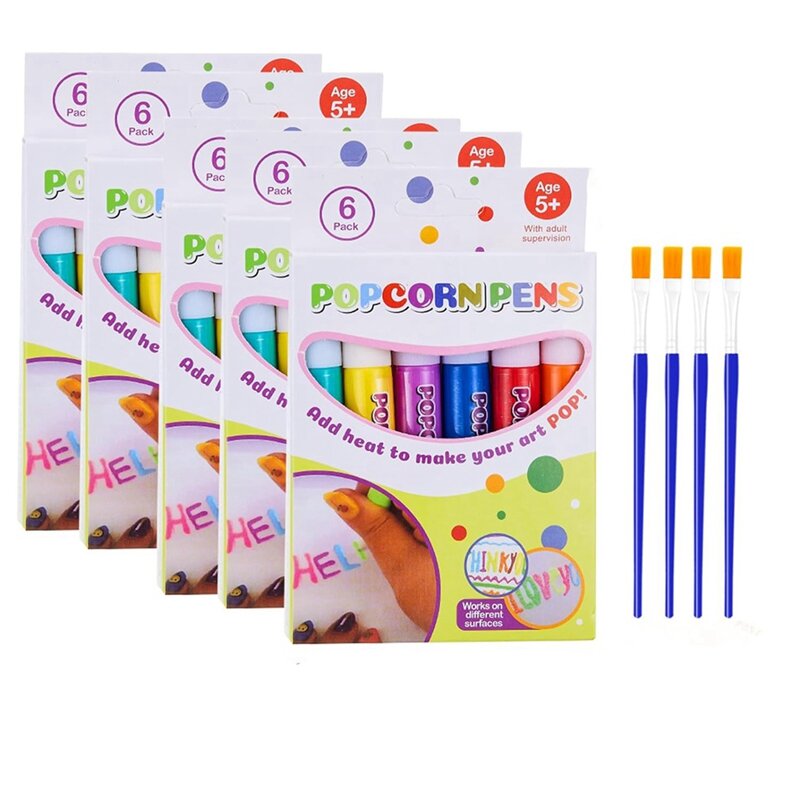 DIY Bubble Popcorn Drawing Pens, Magic Puffy Pens, Popcorn Color Pens, 3D Art Printing Bubble Pen, (5 Boxes)