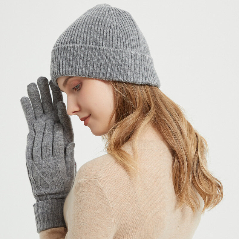 Conjunto de gorro y guantes para mujer, gorro de punto de lana, accesorio de esquí cálido para deportes al aire libre, senderismo, lujo, Otoño e Invierno