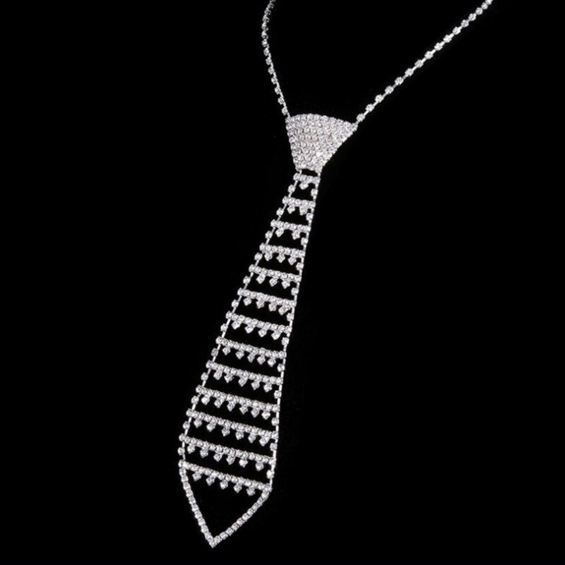 Fashionable Necktie Necklace Encrusted Crystal for Actor Actress Stage Shows Meetings Dinners Celebrations