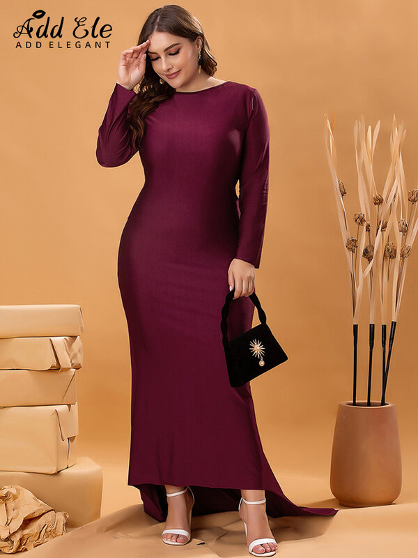 Vestido ajustado de talla grande para mujer, prenda elegante con cuello redondo, cintura alta, manga larga, sin espalda, B581, otoño 2022