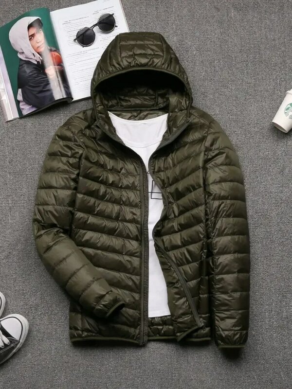 Chaquetas acolchadas para hombre, abrigo informal ultraligero con capucha, resistente al agua y al viento, transpirable, moda coreana