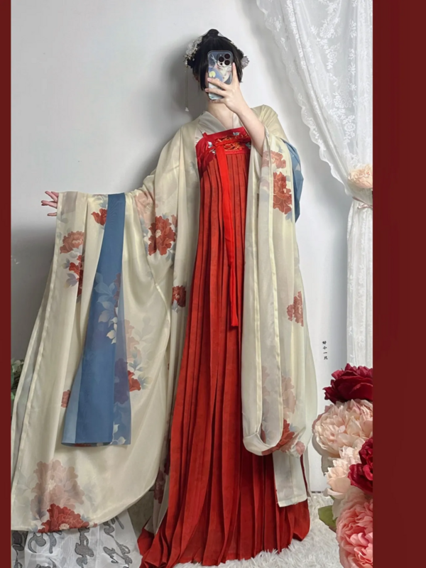 Zestaw sukni Hanfu w stylu chińskim kobiety tradycyjna dynastia Tang eleganckie kwiatowe hafty bajki taniec kostiumy sceniczne damskie Vintage