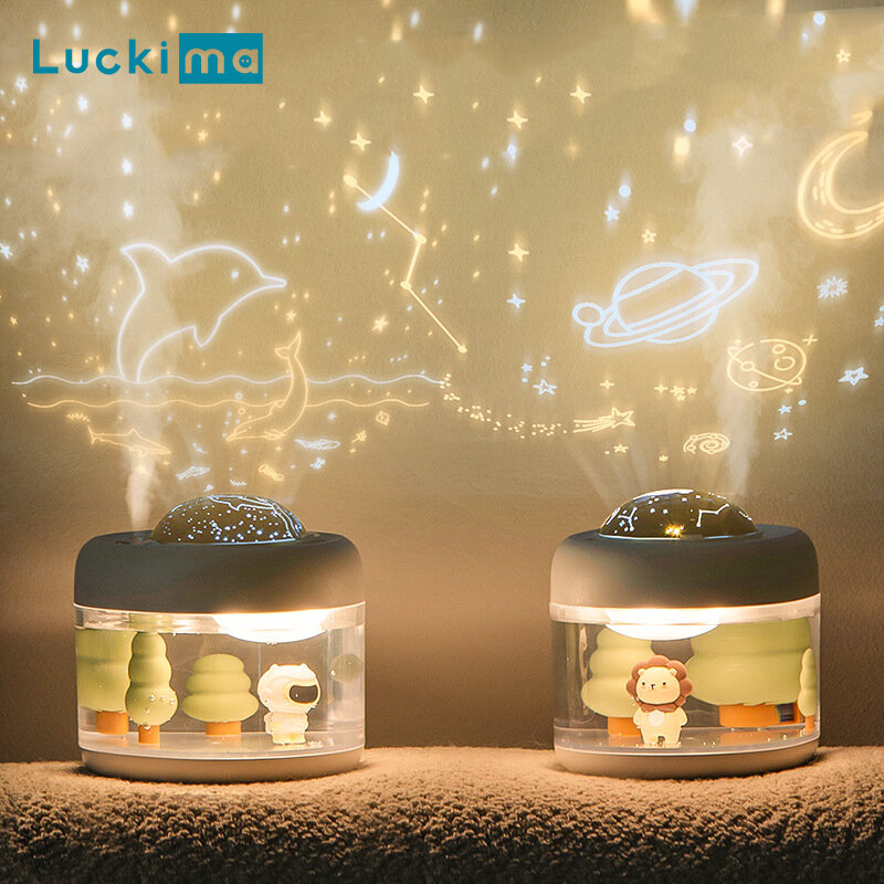 New Portable Air Humidifier with 3 Romantic Sky Projection Lamp Colorful Night Light 2000mAh BatteryUSB Rechargeable Mist Maker