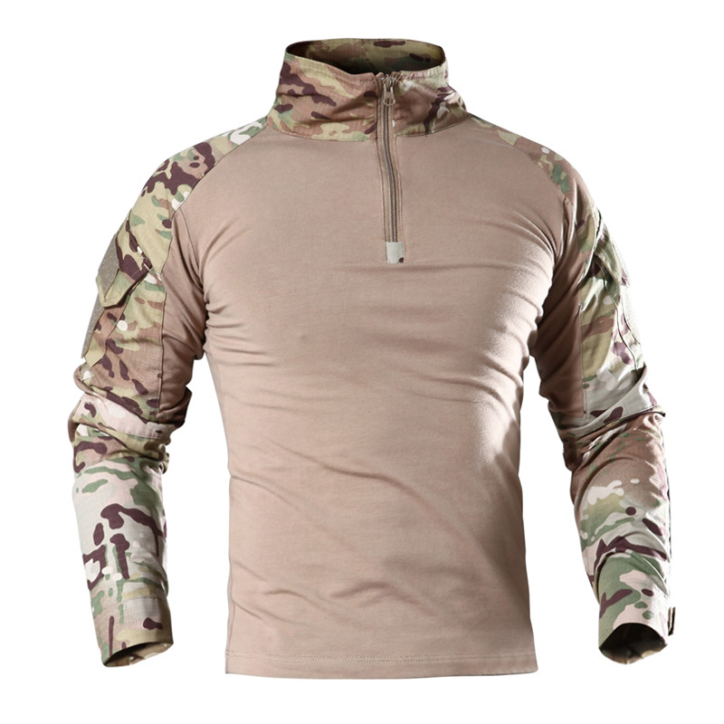 Camisetas de senderismo tácticas al aire libre para hombres, camisa de manga larga de camuflaje CP del ejército militar de combate, caza, escalada, ropa deportiva de algodón
