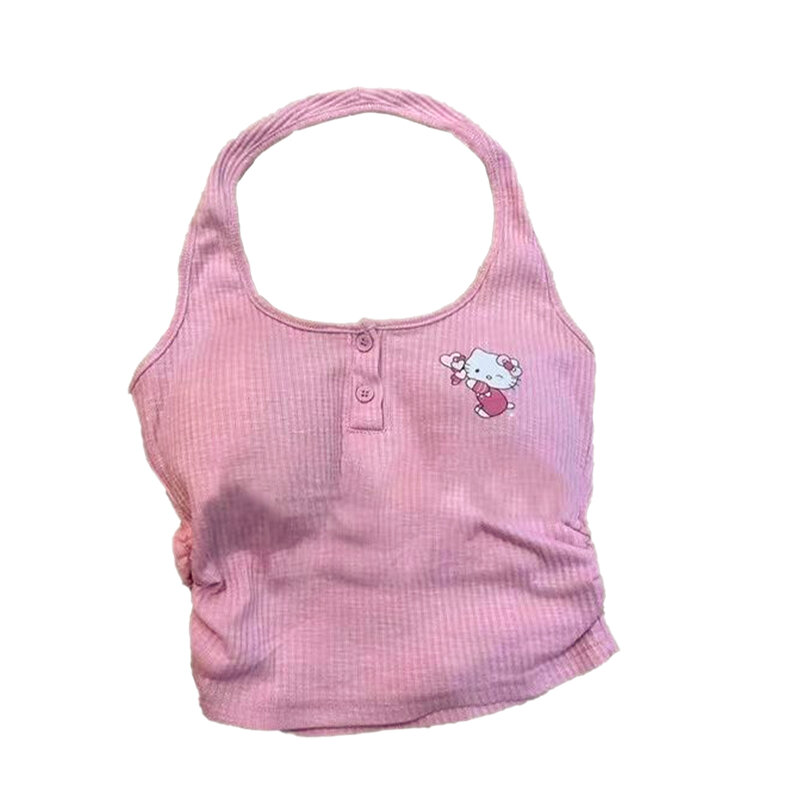 Hello Kitty Sanrio Pink Tank Tops For Women 2023 New Vest Korean Style Tops With Bra For Hot Girls Knitted Underwear Top Gifts