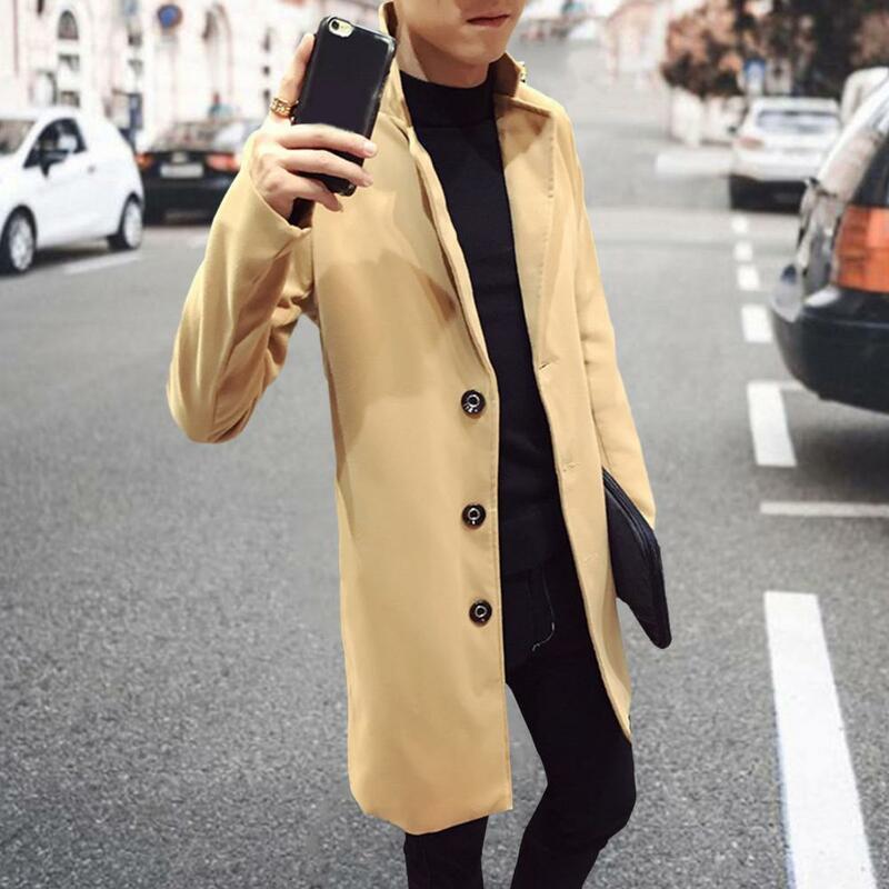 Windproof Men Coat Men Fall Winter Jacket Stylish Men's Winter Trench Coat Slim Fit Windproof Mid Length for Formal Occasions