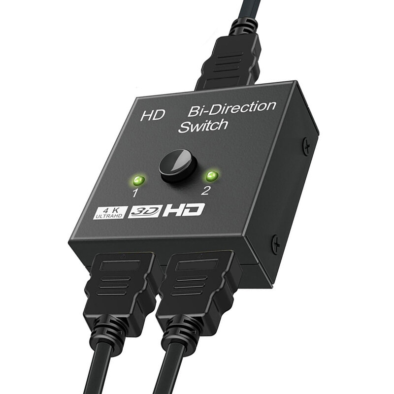 Saklar 2.0 2 Port HDMI, kompatibel dengan HDMI 4K 60Hz 2x1x2 Bi Directional Switcher UHD 4K x 2K 3D HD 2 Input 1 Output Splitter