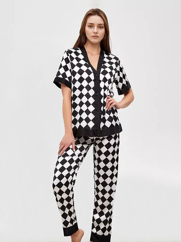 Marthaqiqi-Conjunto feminino de pijamas de manga curta, terno sexy com decote em v, camisolas e calças casuais, pijamas de verão feminino
