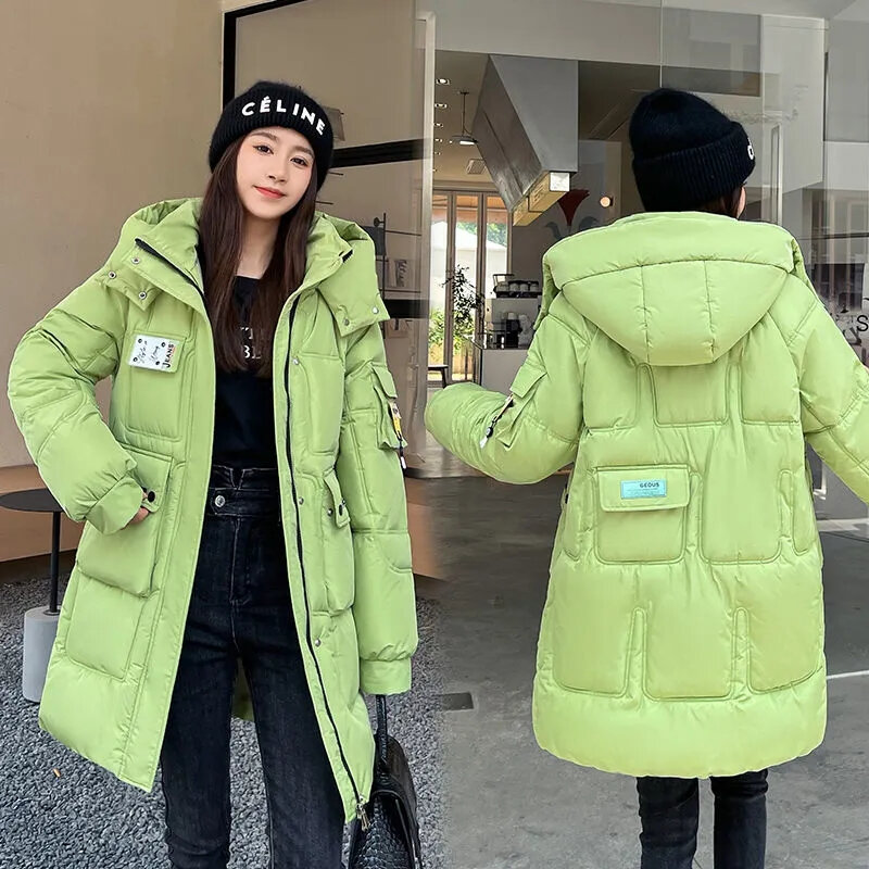 Jaket panjang parka wanita, mantel parka bertudung tebal hangat tahan angin kasual Untuk murid perempuan musim dingin 2023