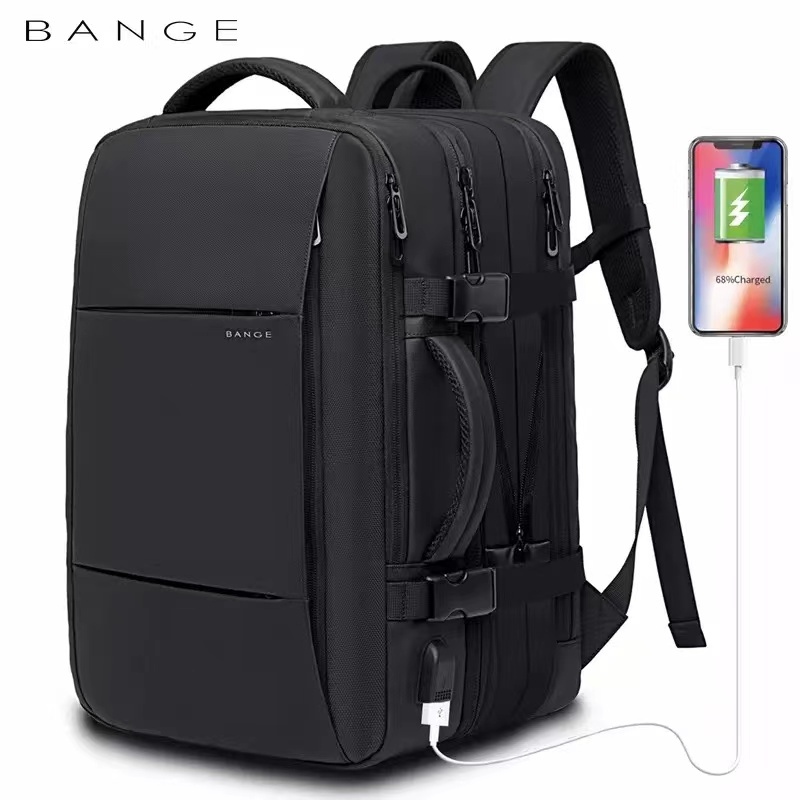 BANGE-Mochila de Viagem USB Expansível para Homens, Grande Capacidade, Impermeável, Saco De Escola De Moda, 17.3 Saco Para Laptop