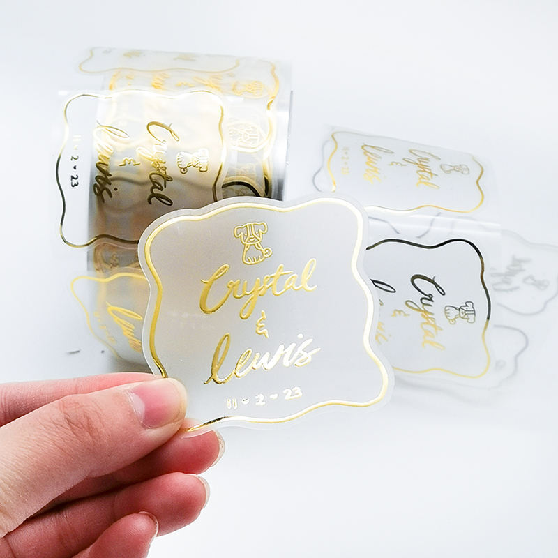 Rettangolare 100 pezzi/etichetta di ringraziamento lamina d'oro trasparente etichetta aziendale personalizzata di qualsiasi dimensione 4x2cm