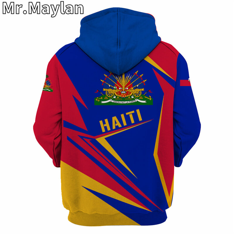 Sudadera con capucha para hombre y mujer, ropa de calle informal Unisex, con bandera de abrigo de HAITI, estilo DASHIKI, 3D, Hombre-7