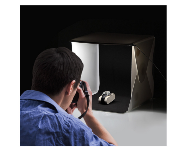Mini caja de luz de estudio fotográfico, caja de luz pequeña, kit de tienda de luz de fotografía plegable con luz de relleno Led, Fondo de 6 colores