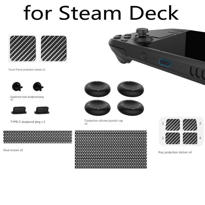 Für Dampf Deck Host Schutz Set Staubdicht Staub Stecker + Taste Trackpad Aufkleber + Silikon Rocker Kappe Set Gaming Zubehör
