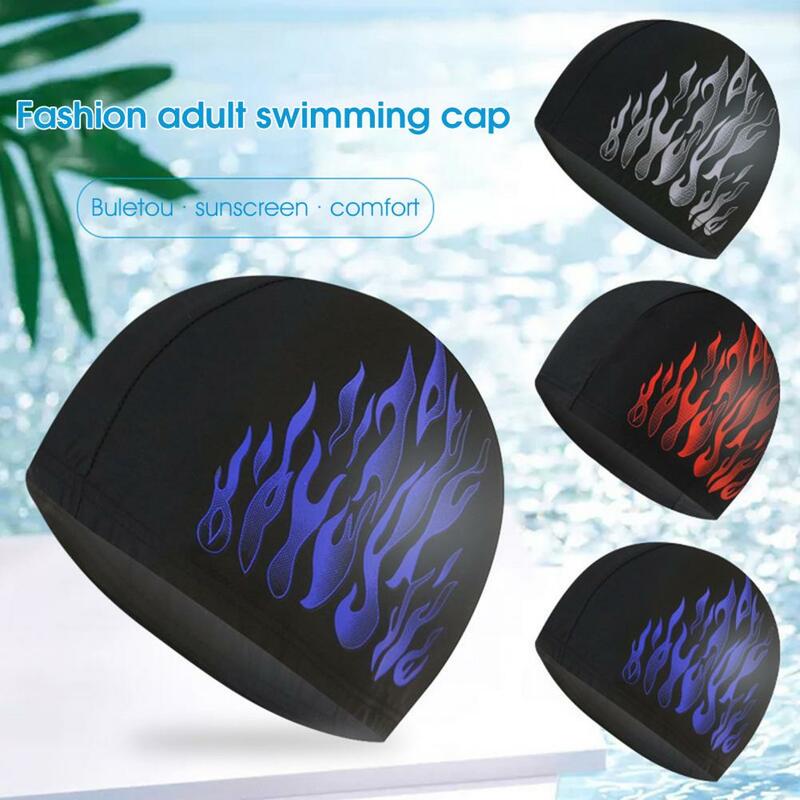 Boné Elastic Ear Protection Swimming para homens e mulheres, padrão de chama, chapéu de piscina de nylon