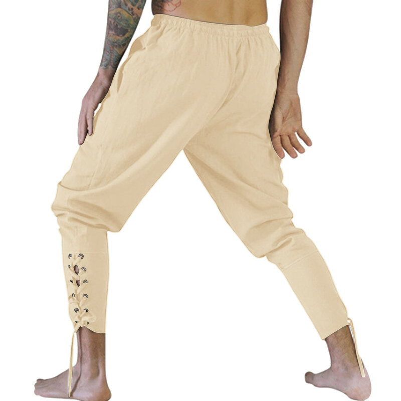 กางเกงขายาวผู้ชายยุคกลางกางเกงฮาโลวีนสำหรับผู้ใหญ่กางเกงขายาวชุดคอสเพลย์ผู้หญิงสีพื้น