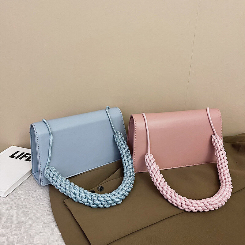 Women's Luxury Designer Handbag and Purse 2023 New In Vintage Braided Strap Shoulder Bags Simple Lady Small Square Bag Bolsas