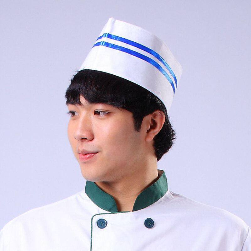 10 buah obral besar! Topi koki memasak topi dapur Hotel Baker Jepang topi Sushi untuk pelayan kerja katering topi bergaris topi perahu uniseks