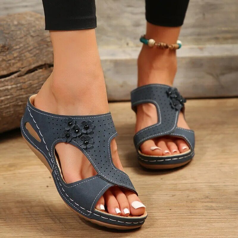 Sandalias de tacón Retro para Mujer, zapatos de cuña sin cordones, zapatillas de tacón suave para interiores y exteriores, Verano