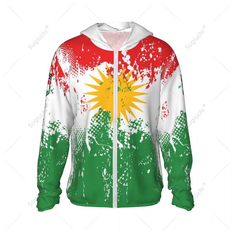 Bandiera del Kurdistan bandiera protezione solare felpa con cappuccio protezione solare abbigliamento pesca ciclismo corsa manica lunga ad asciugatura rapida con cerniera poliestere