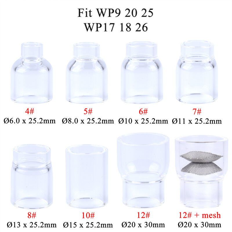 TIG Hohe Temperatur Glas Tassen Visualisieren Glas Tasse Temperatur Beständig O-ringe Für WP9/17/18/20/26 Stubby Gas Objektiv Verbrauchs