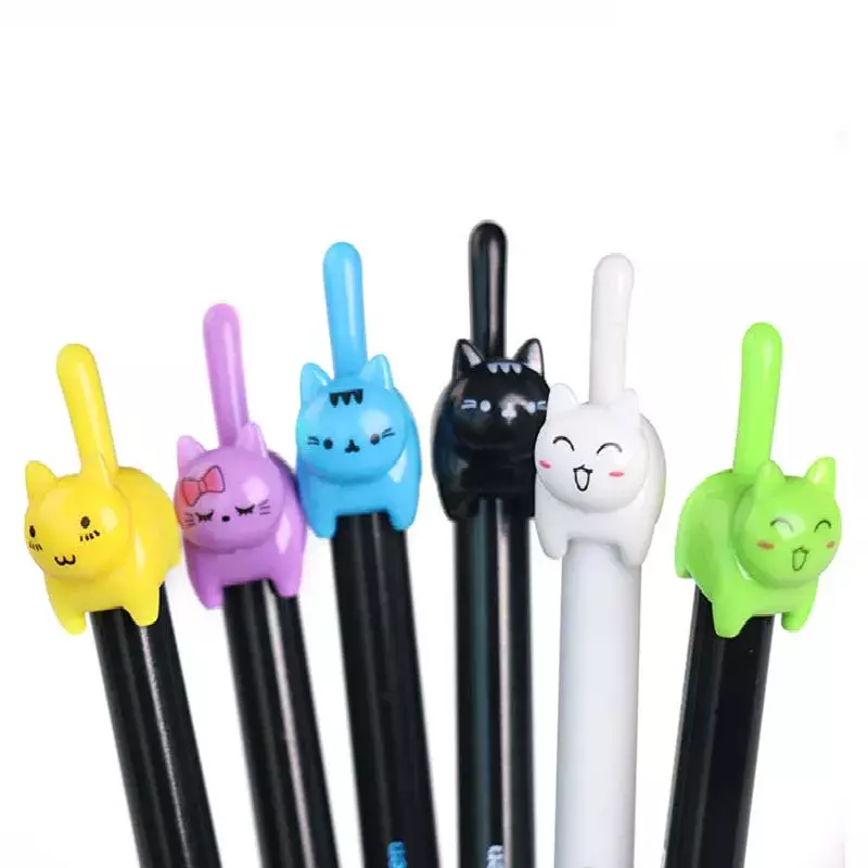 6 Stks/partij Kawaii Zwarte Kat Staart Gel Pen 0.5Mm Kleur Katten Druk Stijl Automatische Pen Voor Schrijven Kantoorbenodigdheden schoolbenodigdheden