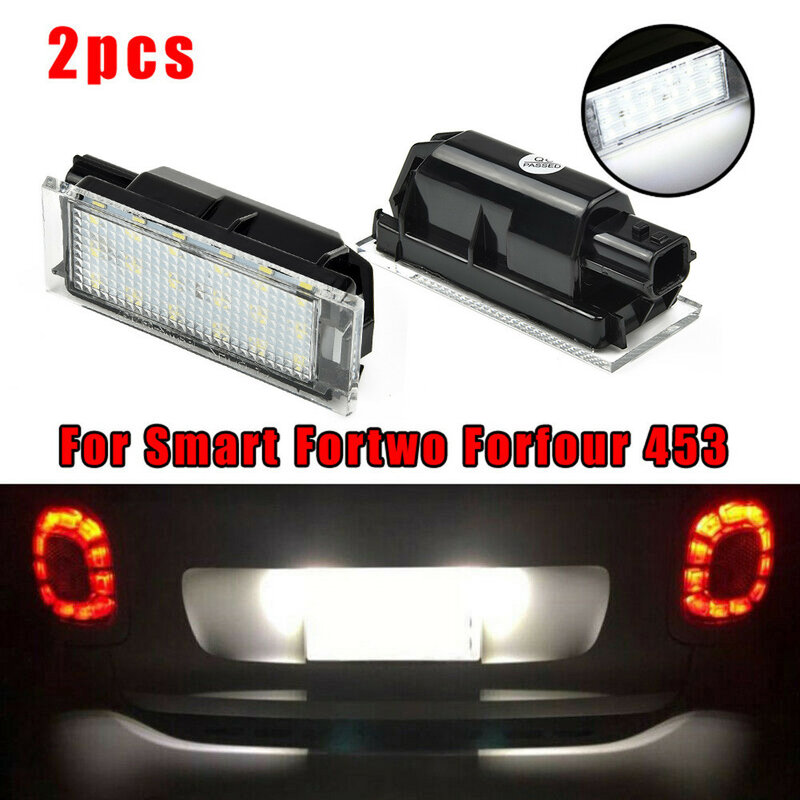 Lampu LED plat nomor kendaraan, 2 buah 453 putih tidak ada kesalahan untuk Smart Fortwo Forfour aksesoris kecerahan tinggi untuk kendaraan