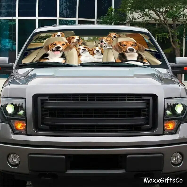 Parasol de coche Beagle, parabrisas Beagle, sombrilla familiar para perros, accesorios de coche para perros, regalo para amantes Beagle, decoración de coche, regalo F