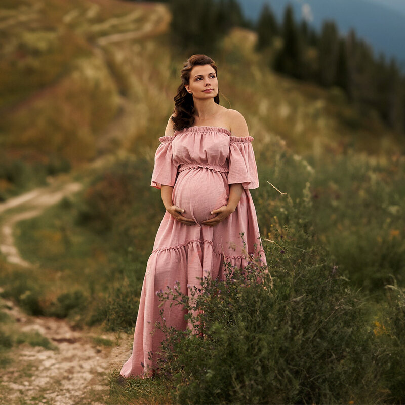 Vestido bohemio de lino y algodón para mujer, ropa de maternidad, Vintage, manga corta, para sesión de fotos del embarazo